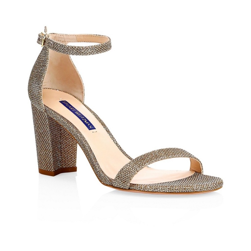 Stuart Weitzman Nearlynude Block-Heel Glitter Sandals